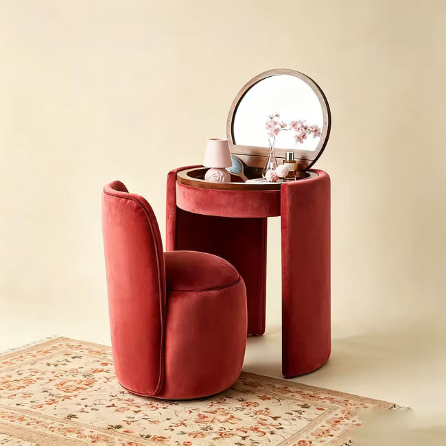 Modern Makeup Vanity Set with LED Mirror, Stool & Large Storage