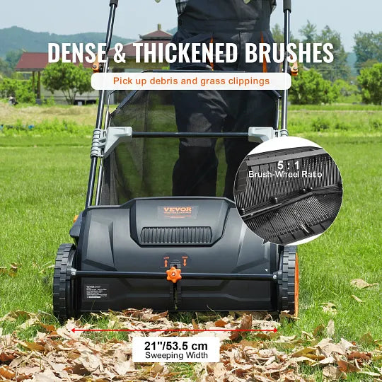 VEVOR Push Lawn Sweeper 21in Hand-Push Leaf Collector