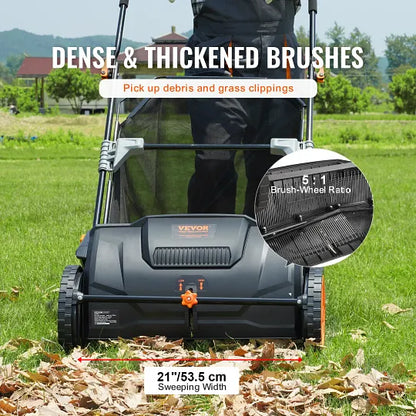 VEVOR Push Lawn Sweeper 21in Hand-Push Leaf Collector