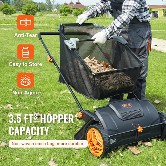 VEVOR Push Lawn Sweeper 21in Hand-Push Leaf Collector