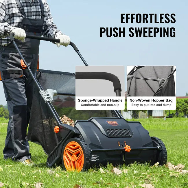 VEVOR Push Lawn Sweeper 21in Hand-Push Leaf Collector