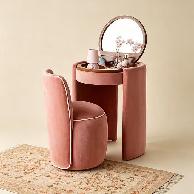 Modern Makeup Vanity Set with LED Mirror, Stool & Large Storage